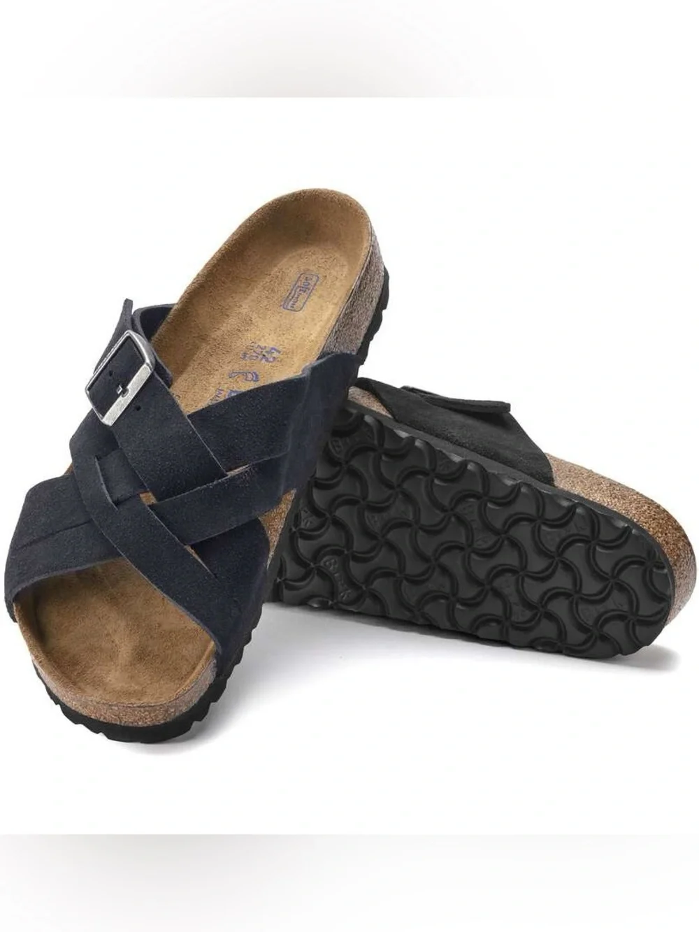 Birkenstock Lugano Soft Bed Slip on Sandals Black Leather Size 41 EU 10-10.5 US